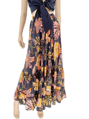 Long skirt new black with pink flowers one size Positano by Jean Paul