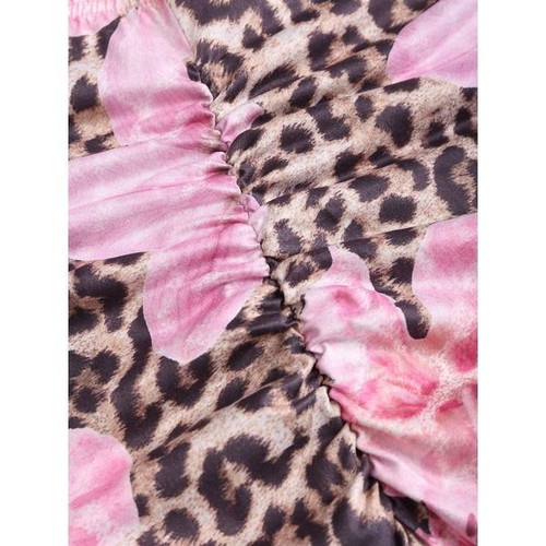 Women's maxi skirt with leopard and floral print, boho style, size S