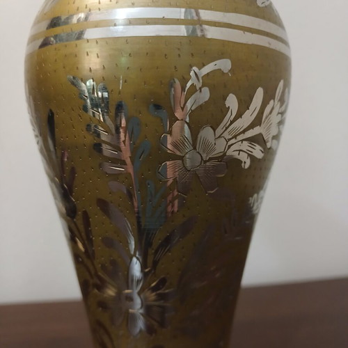 Vintage handcrafted brass vase with floral designs like new
