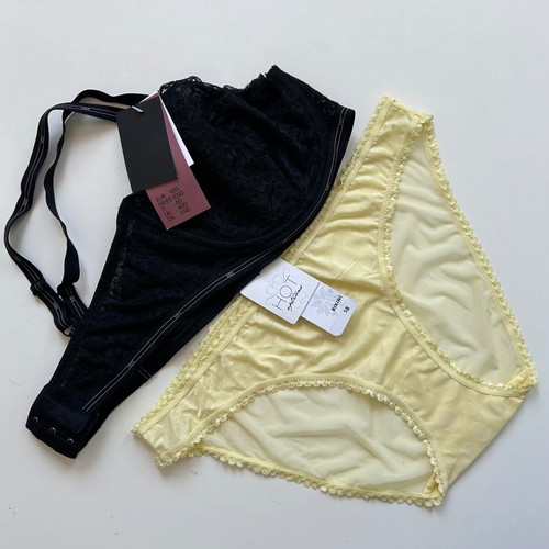 H&M lingerie set new black lace bra 90D/C and yellow bikini L