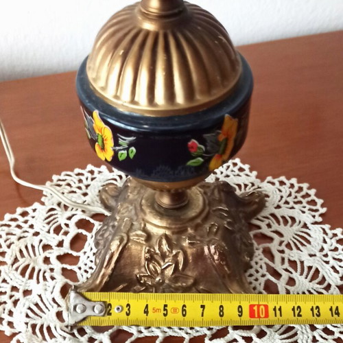 Vintage table lamp with glass shade and decorative metal base used
