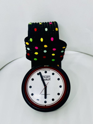 Swatch Pop Rush Hour vintage watch used, black fabric strap