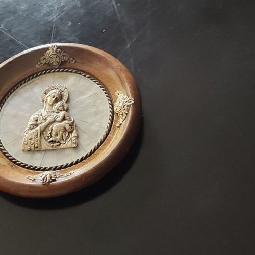 Panagia with wooden frame and carving like new