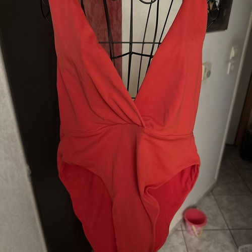 Zara red one-piece swimsuit with statement V-neck, like new