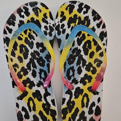 Women's Leopard Flip Flops Multicolor Size 38 Like New