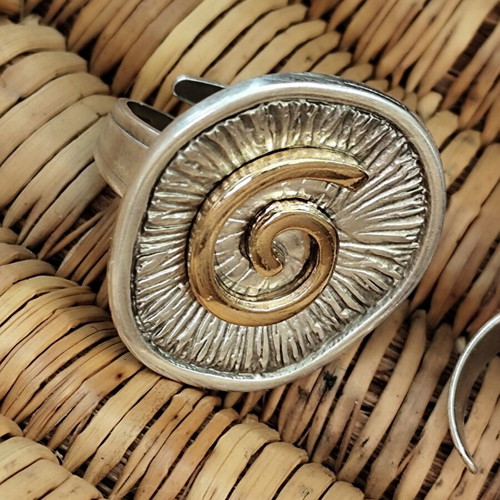 Statement spiral ring two-tone new, alpaca metal