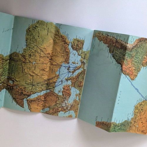 Alitalia Route Maps 1963 vintage foldable airline map used