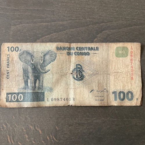 100 Congolese Franc Banknote used, Central Bank of Congo