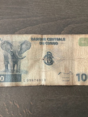 100 Congolese Franc Banknote used, Central Bank of Congo
