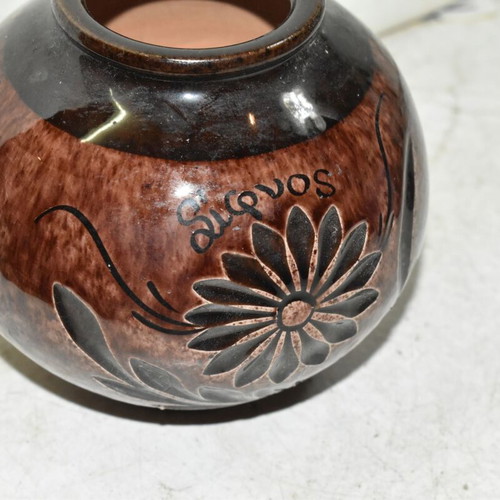 Vintage ceramic vase Sifnos used with embossed design