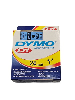 Label tape 24mm new, black print on blue background