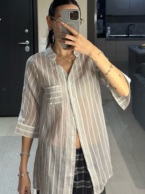 Риза no label като нова, с три четвърти ръкави, see through
