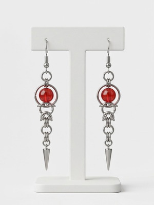Steel chainmail earrings with red stones new