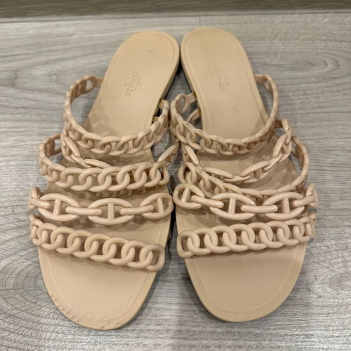 Hermès Rivage sandals size 40 like new, beige rubber chain design