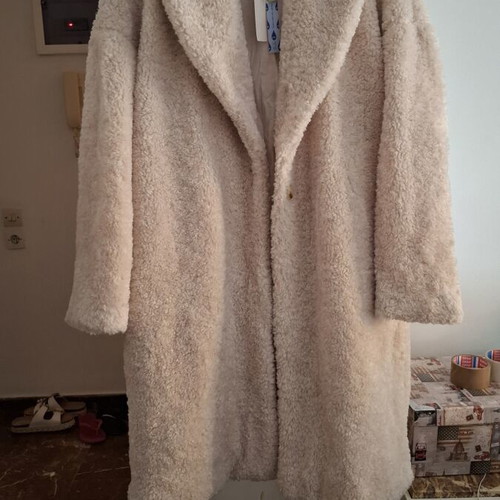 Cider oversized long beige faux fur coat