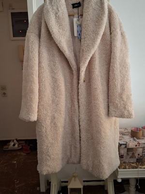 Cider oversized long faux fur coat, beige