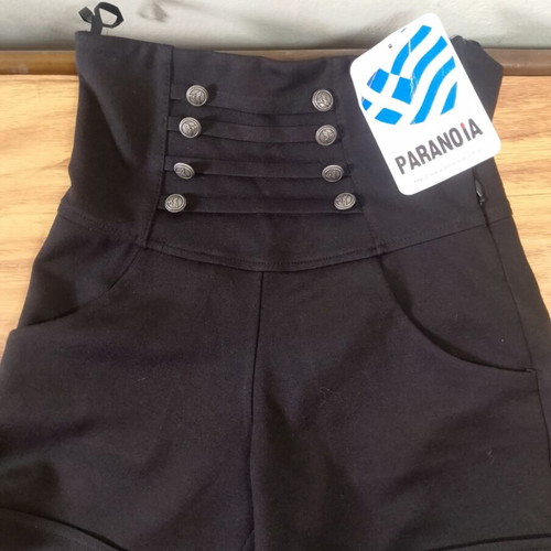Paranoia black high-waisted shorts XS with military button detail