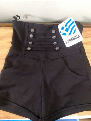 Paranoia black high-waisted shorts XS with military button detail
