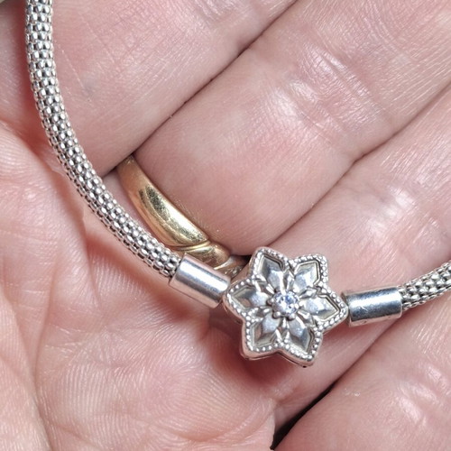 Pandora snowflake charm bracelet 18 cm, silver, zirconia