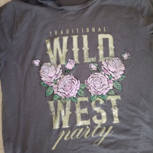 Stradivarius T-shirt, grey with pink floral print, size M