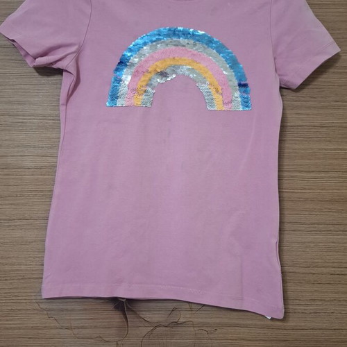 Name It short-sleeve girls' t-shirt used, pink with rainbow sequins