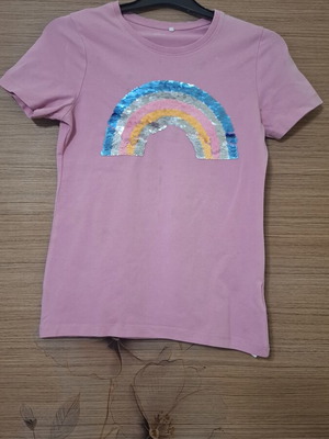 Name It short-sleeve girls' t-shirt used, pink with rainbow sequins