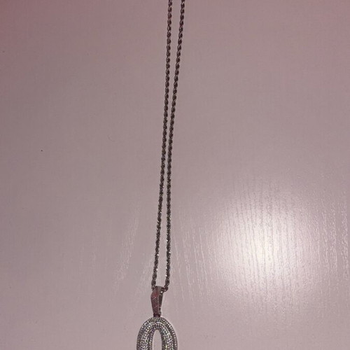 Iced Out O Block Pendant Necklace Silver Hip Hop Rope Chain