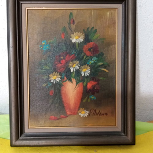 Painted artwork used with flower theme on wood 37x28