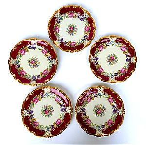 ROSENTHAL Pompadour Selb - Königsberg Pattern 6589 - Σετ 5 Πιάτα Γλυκού Πορσελάνης Vintage 1930-50s