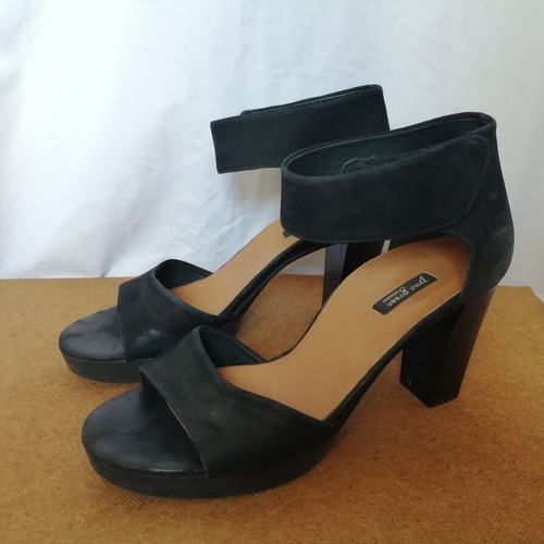 Paul Green women's black nubuck leather sandals with ankle strap and high heel size 40.5 used