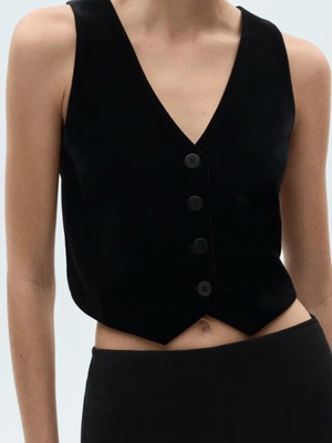 Velvet crop vest Mango new, black, size XS