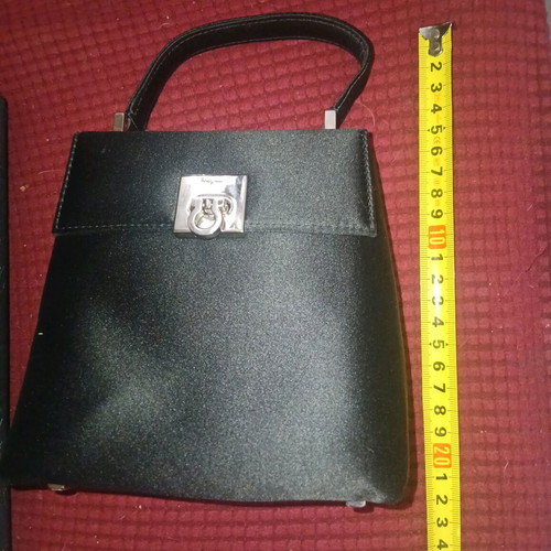 Salvatore Ferragamo evening bag like new, black satin with silver clasp