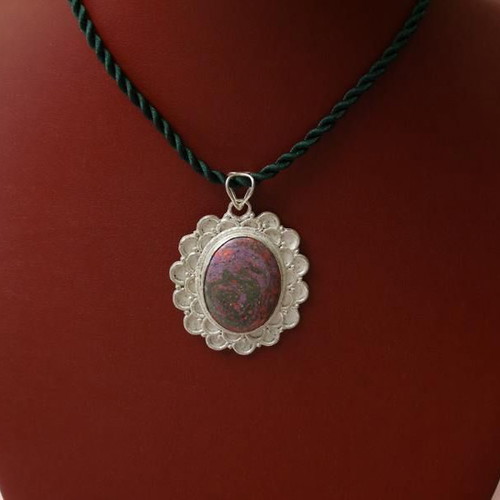 925 Silver Pendant with Red Jasper and 925 Silver Chain or Silk Cord New