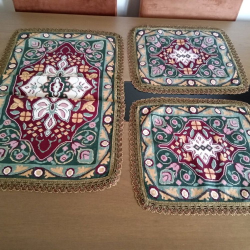 Handmade Embroidered Table Linen Set new, includes doily and 2 placemats