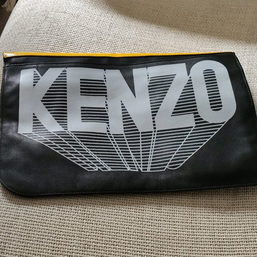 Kenzo Paris Unisex leather clutch like new, black with yellow details