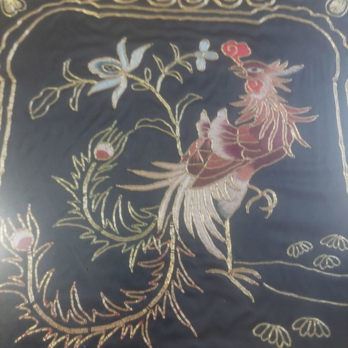 Embroidery framed 1960 with gold threads, like new