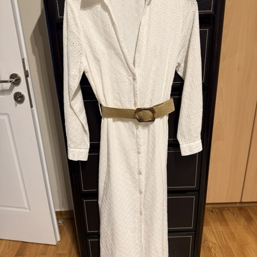 Zara midi dress white with belt, new