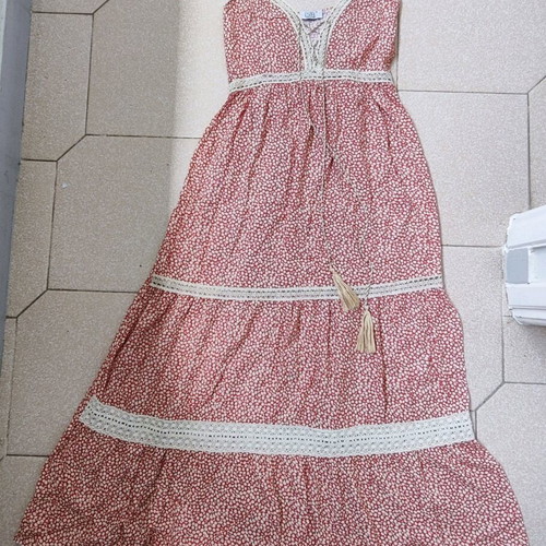 Estee Collection Boho Maxi Dress red floral, 100% viscose, like new, size L