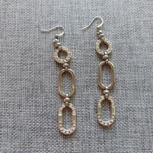 Dangling earrings gold color with stones, new, brass
