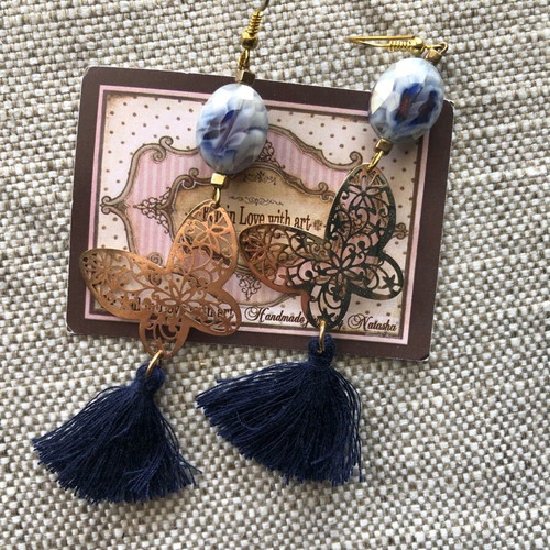 Long earrings new, blue, handmade