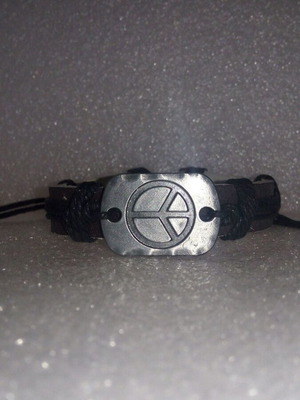 Handmade leather bracelet with peace symbol like new