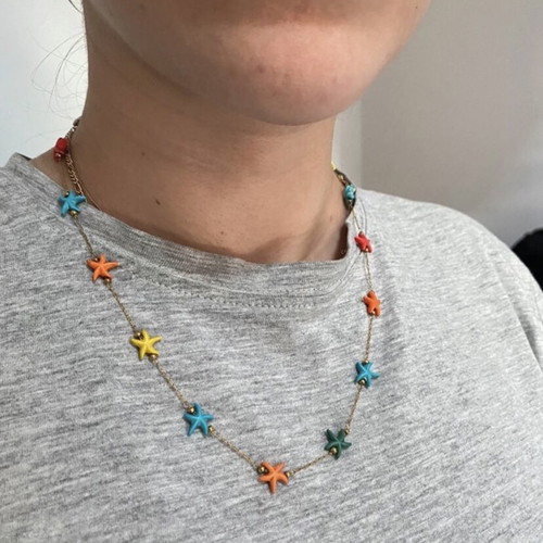 Necklace stainless steel with multicolor starfish 50cm new
