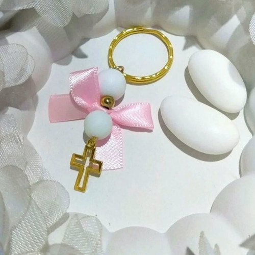 Handmade baptism witness keychains with bow and beads