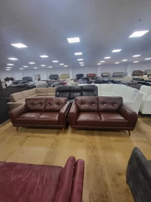 Watson brown leather sofa set new, two double sofas