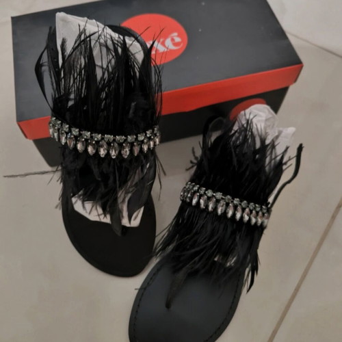 Exe women's sandals with feathers, new, size 37, black