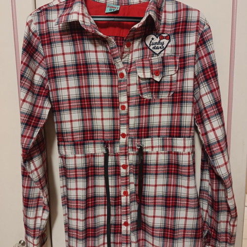 Girls' plaid shirt like new, size 152 cm, red and white