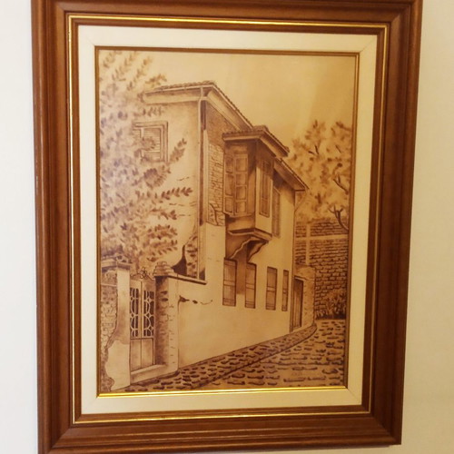 Paradosiakes Geitonies 2 pyrography painting new on linden wood