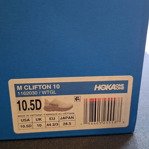 HOKA Clifton 10 athletic shoes new, size 44.5, white and gray