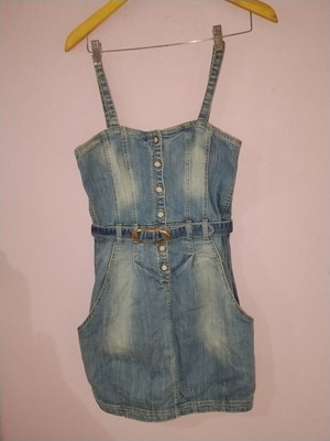Denim mini dress like new with belt and front buttons