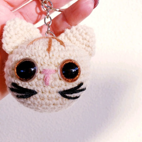 Keychain Charm Bag Cat Cream Amigurumi Knitted Handmade New